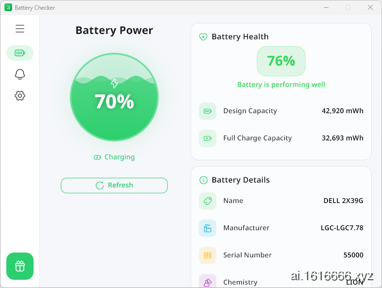 图形化电池检测:Battery Health Checker 让 Windows 电池损耗一目了然